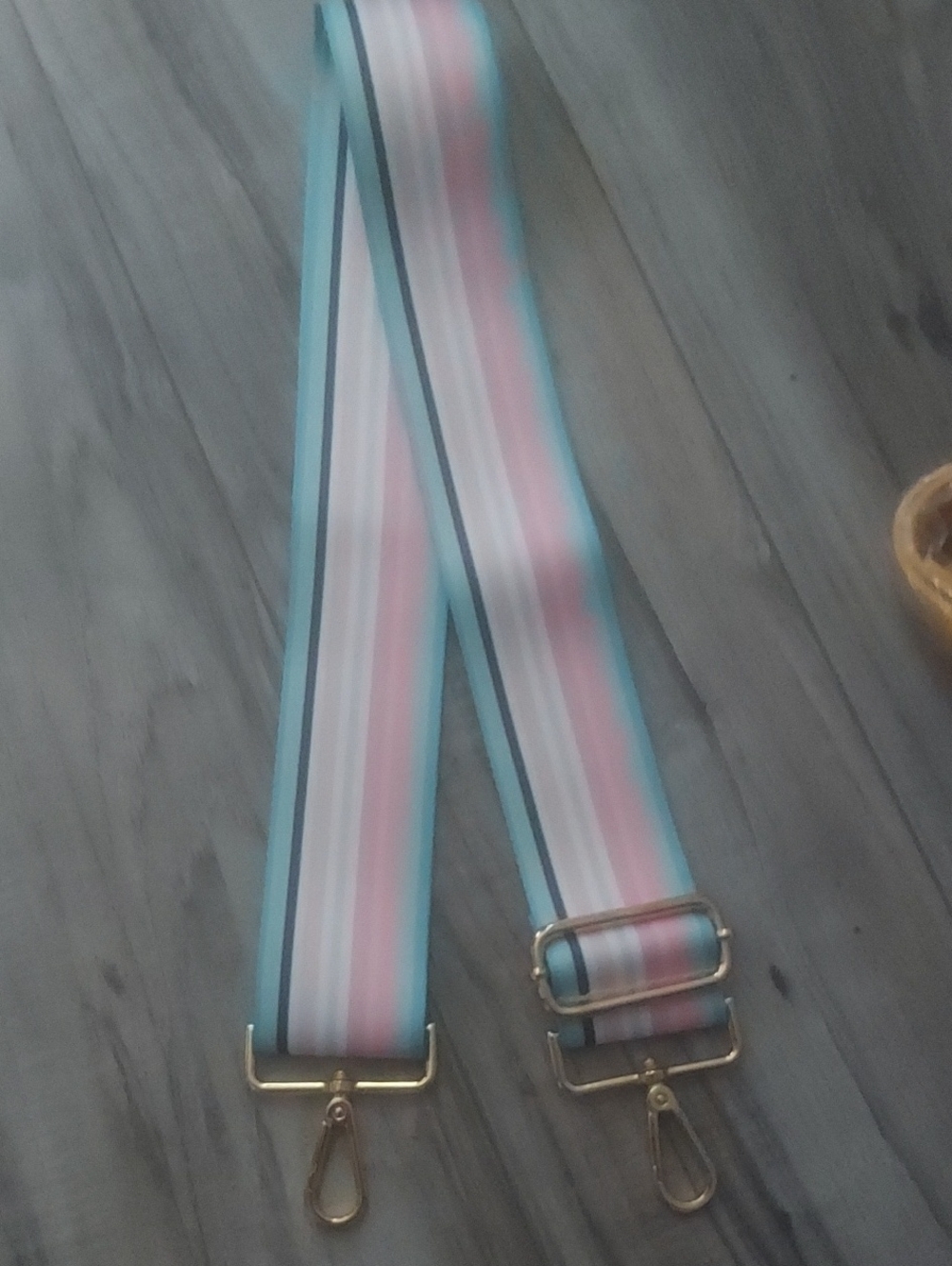 Adjustable Pink & Blue Striped Crossbody Strap with Gold Hardware